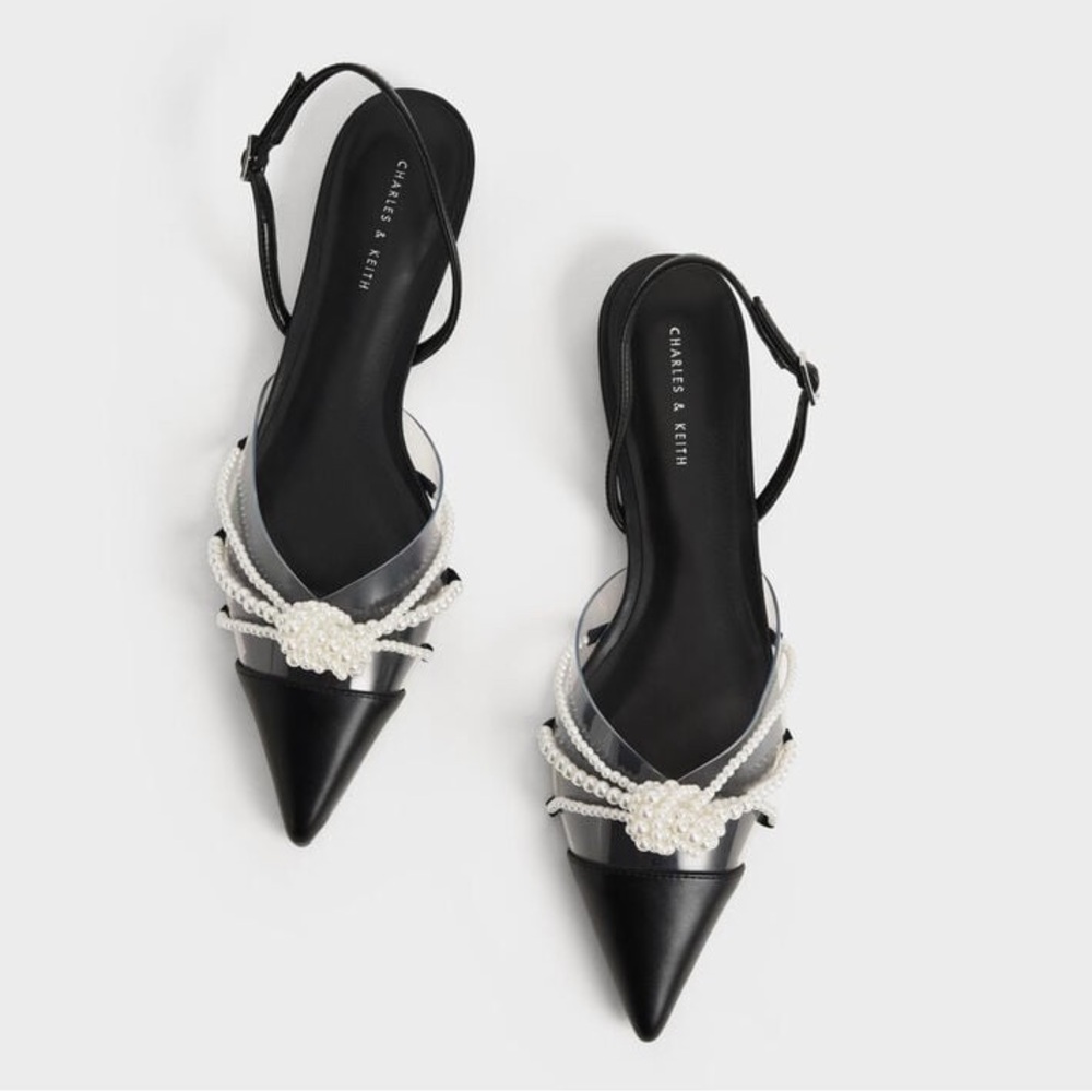 Charles & Keith Faux Pearl Beaded Slingback Flats